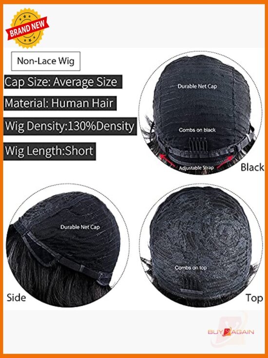 Pixie Cut Human Hair Bob Wig Layered Full Machine Made with Bangs main image 5